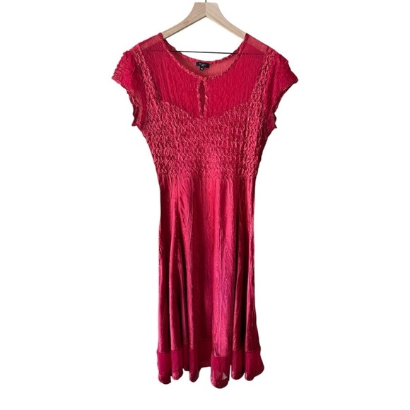 Komarov Crinkle Illusion Neckline A-Line Satin Cocktail Dress - Red - Size XL - Picture 1 of 8